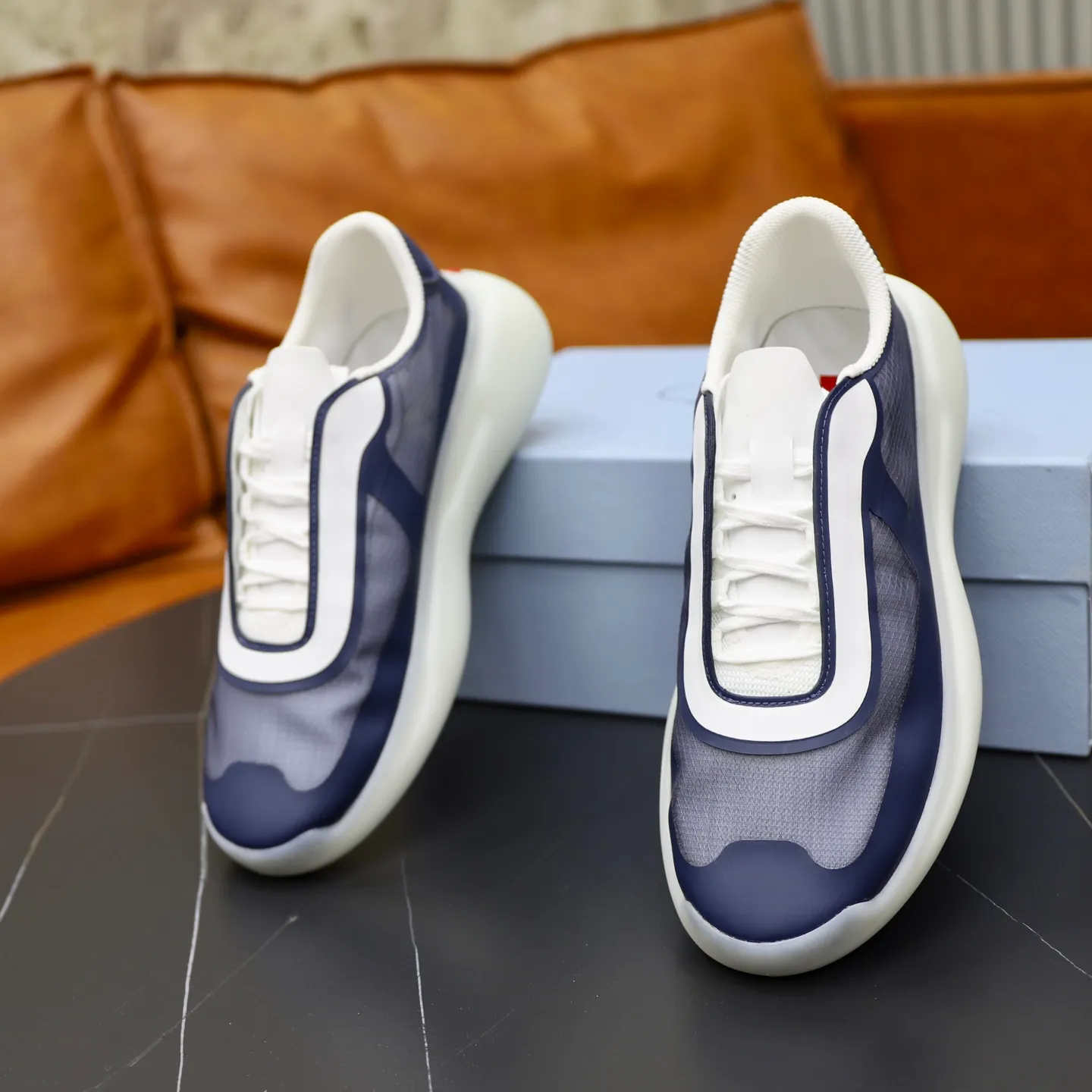 Men's Shoes 💰760💰 PRADA America's Cup Recycled Nylon and Bike Fabric Sneakers Practical and innovative, these regenerated nylon sneakers are modern, with lightweight soles and minimalist details. The upper is decorated with temperature-locking adhesive tape, screen-printed ADA logo, nylon loop shoelaces, T sole, made of ultra-light foam rubber filling material, rubber pattern texture, sole height: 40 mm, removable fabric-covered insole, Size 39-44
